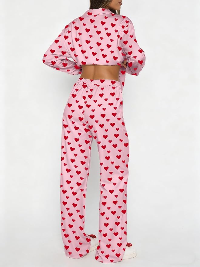 VFURYGD Women Satin Pajama Set Long Sleeve Laper V Neck Button Down Loungewear Silk Pjs Set with Pockets