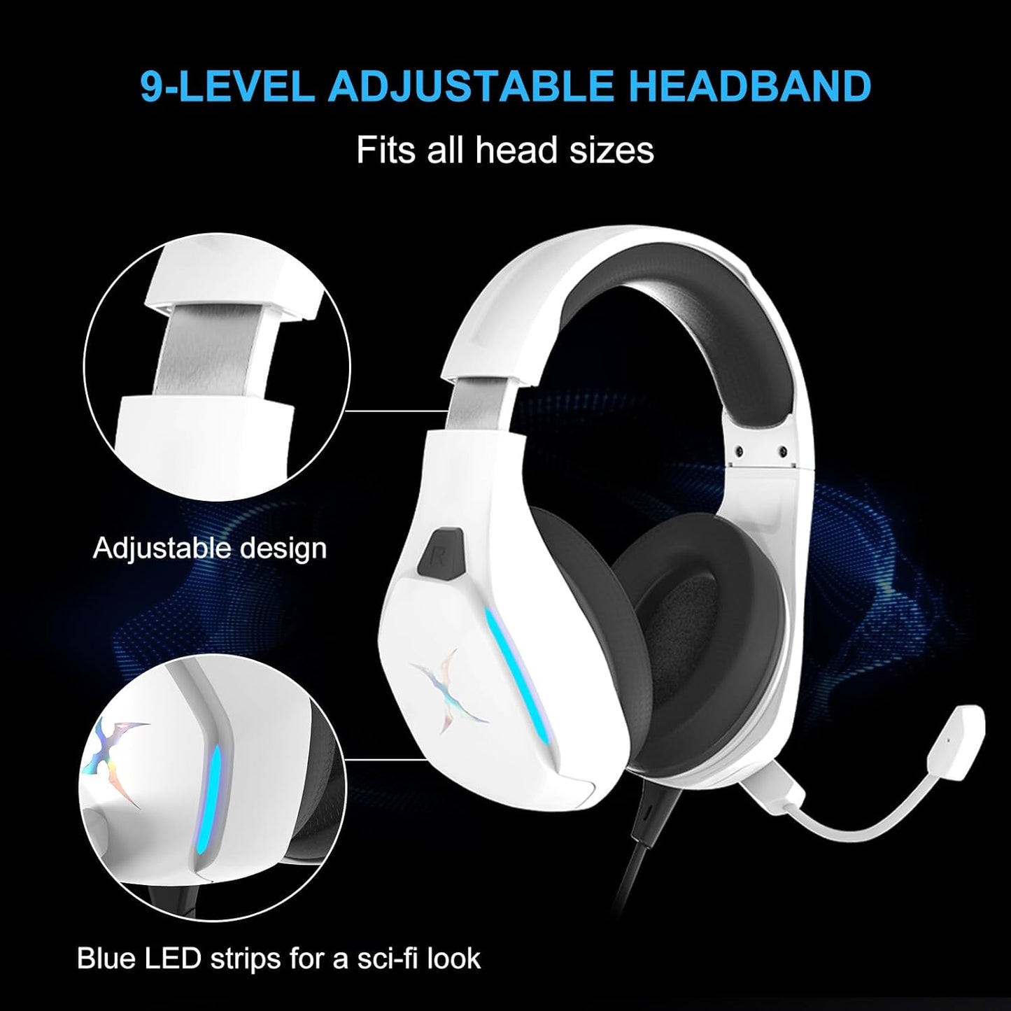 FOXXRAY BAL-67 Gaming Headset for PC, PS4, PS5, Xbox, Surround Sound Headphone with Noise Canceling Microphone, 50MM Dynamic Drivers, Wired 3.5mm Audio Jack, Breathable Mesh Ear Cushions - White