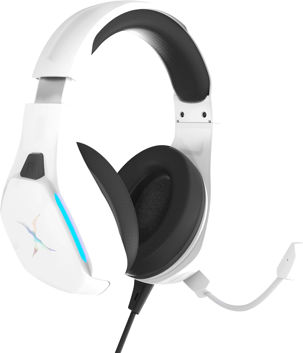 FOXXRAY BAL-67 Gaming Headset for PC, PS4, PS5, Xbox, Surround Sound Headphone with Noise Canceling Microphone, 50MM Dynamic Drivers, Wired 3.5mm Audio Jack, Breathable Mesh Ear Cushions - White