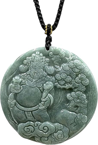 Jade Pendant Necklace, Healing Stone Necklace, Handcrafted Natural Healing Pendant for Men and Women - Infused with Chakra Energy to Attract Wealth, Luck and Health (God of Wealth)