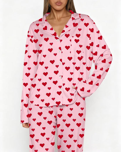 VFURYGD Women Satin Pajama Set Long Sleeve Laper V Neck Button Down Loungewear Silk Pjs Set with Pockets