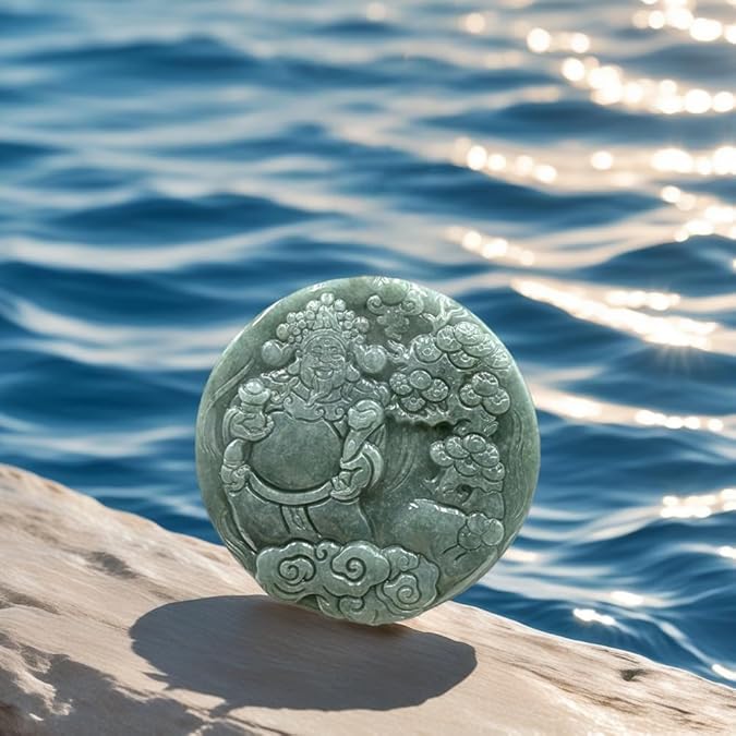 Jade Pendant Necklace, Healing Stone Necklace, Handcrafted Natural Healing Pendant for Men and Women - Infused with Chakra Energy to Attract Wealth, Luck and Health (God of Wealth)