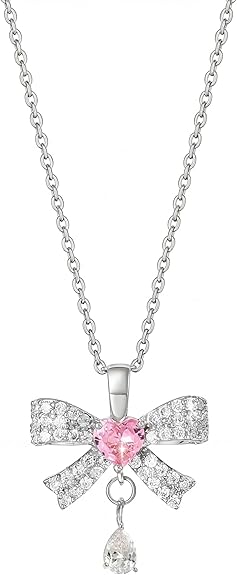 Gold Bow Necklace for Women, 14K Gold Plated Cubic Zirconia Bow Pendant, Cute and Delicate Bow Jewelry, Valentine’s Day Gift for Her