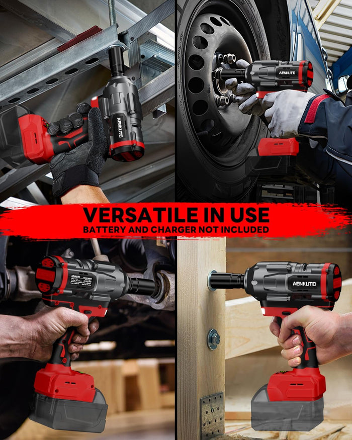 Cordless Impact Wrench for Milwaukee 18V,1500Nm (1106 Ft-Lbs) 1/2" Brushless Impact Gun, LED Work Light, 3-Speed High Torque Power Tool for Tire Removal, Rusted Bolts (No Battery)