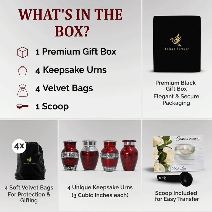 Small Urns for Human Ashes Keepsake - Mini Urn for Ashes Set of 4 - Honor Your Loved One with Handcrafted Red Keepsake Urns for Women & Men (Red, Set of 4)