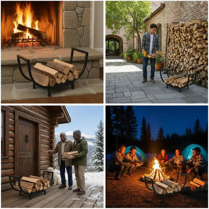 Thornfield 24.5 Inch Curved Firewood Rack, Indoor Outdoor Durable Log Holder, Heavy-Duty Fireplace Wood Storage Rack with 300lbs Load Capacity, Waterproof & Rustproof