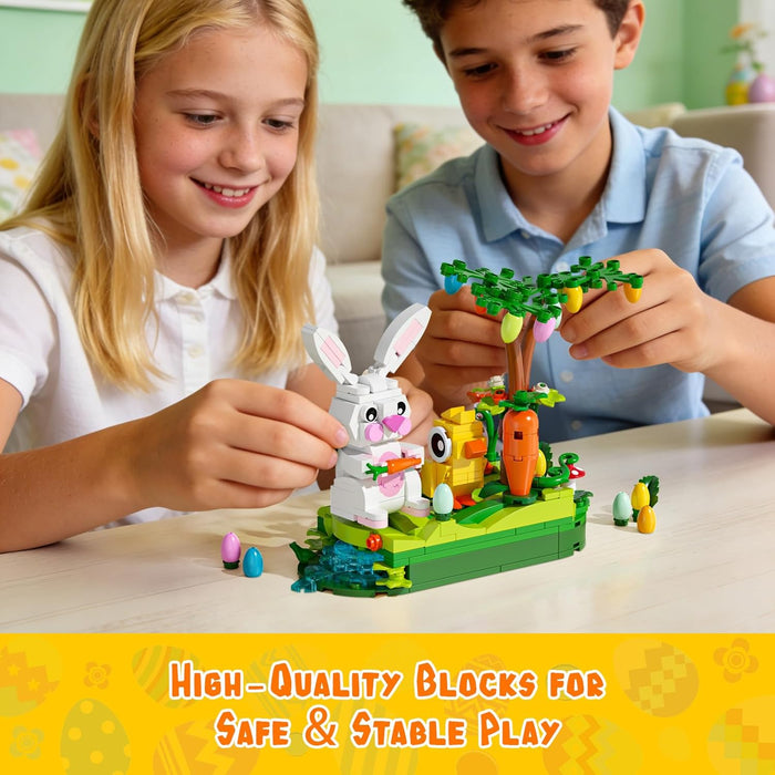Easter Egg Hunt Bunny Building Rotate Toy Set - Movable Ears Forest Base Running Water Rotating Mechanism to Rotate Bunny Tree, Chick Rabbit Festival Decoration Gifts for Kids Adults Boys Girls 8+