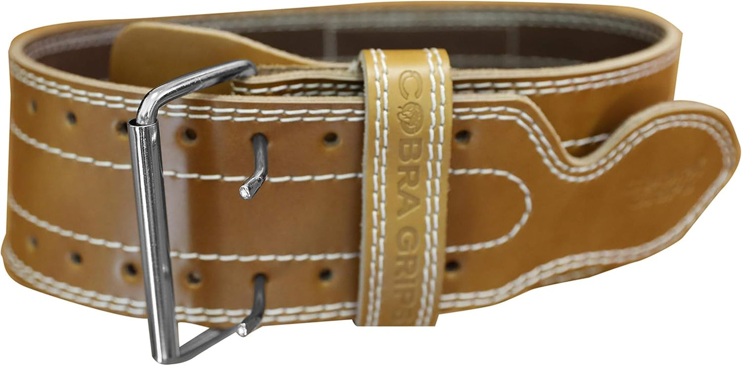 Weight Power Lifting Belt 4” Wide Cobra Grips Best Premium Genuine Leather Belt for Men & Women Adjustable Weightlifting Back Support (Brown, Medium 32"-40")