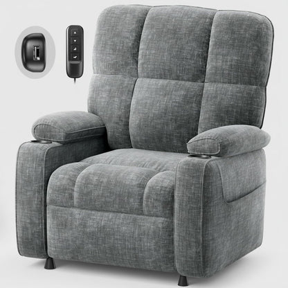 Amada Power Recliner Chair for Adults, Infinite Adjustable Chenille Electric Recliner with Cup Holder, USB Port, Side Pockets & Remote, Thick Seat Cushion, Reclining Chair for Living Room & Bedroom
