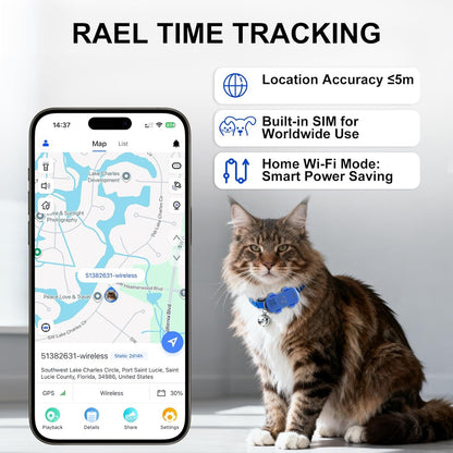 GPS Tracker for Dogs & Cats Pet GPS Location Tracker with Smart Alerts & Location History Geo-Fence Real-Time Waterproof iOS & Android Subscription Required （5-Day Free Trial）
