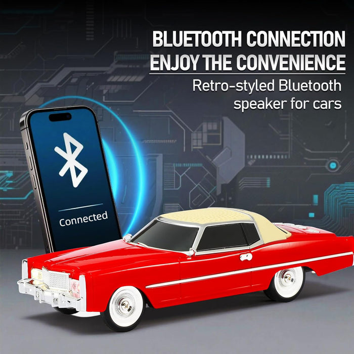 WS-1966 Retro Sedan Bluetooth Car Replica Speaker – HD Stereo, TWS, FM, USB/TF, LED Lights, Type-C – Portable Model Car Speaker with Mic for Office, Outdoors & Gifts(Red)
