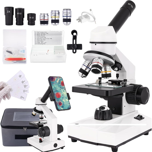 Compound Microscope, 2000x Magnification, with Smartphone Adapter, Slide Set, Dual LED Illumination System, Adult Microscope, Suitable for Beginners and Laboratory use (Compound Microscope)
