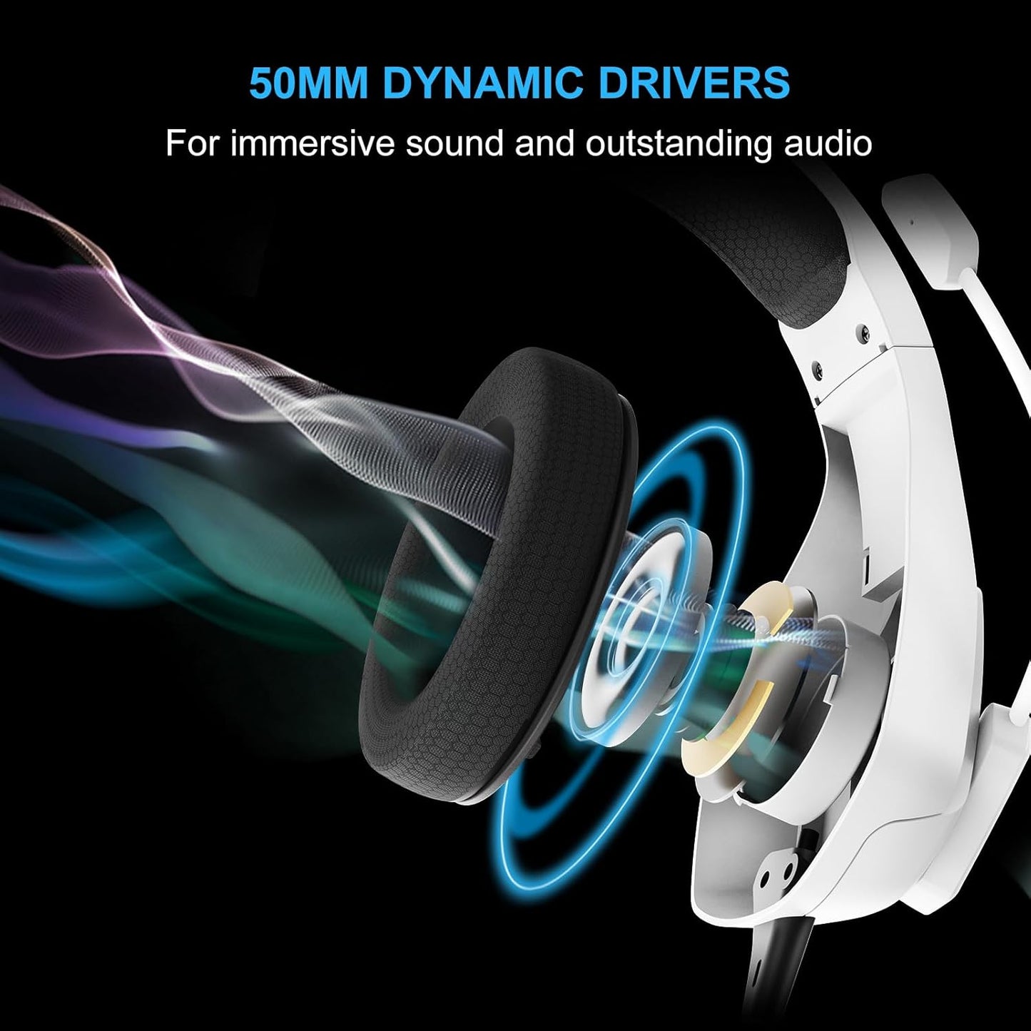 FOXXRAY BAL-67 Gaming Headset for PC, PS4, PS5, Xbox, Surround Sound Headphone with Noise Canceling Microphone, 50MM Dynamic Drivers, Wired 3.5mm Audio Jack, Breathable Mesh Ear Cushions - White