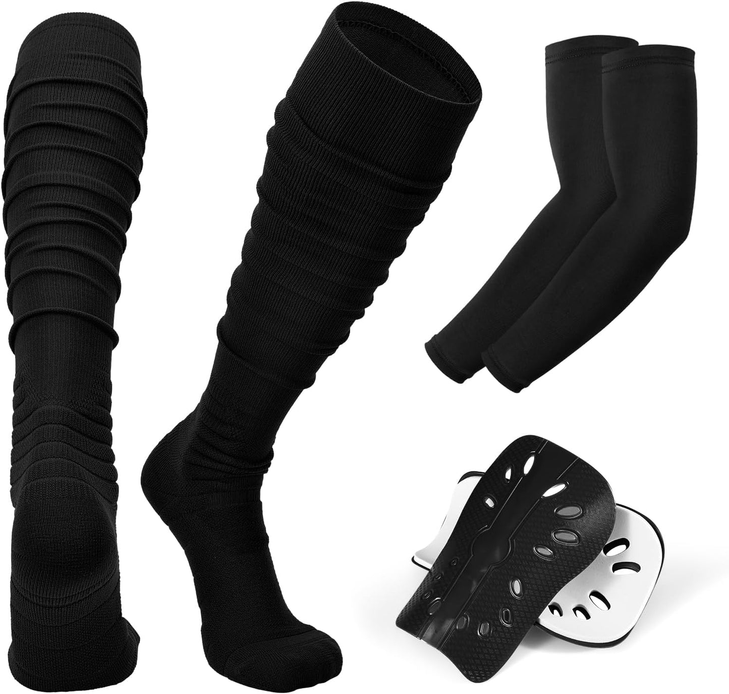 JASGOOD Soccer Shin Guards Scrunch Soccer Sock Arm Sleeve for Adult Men Compression Socks Protective Soccer Gear for Football,Black