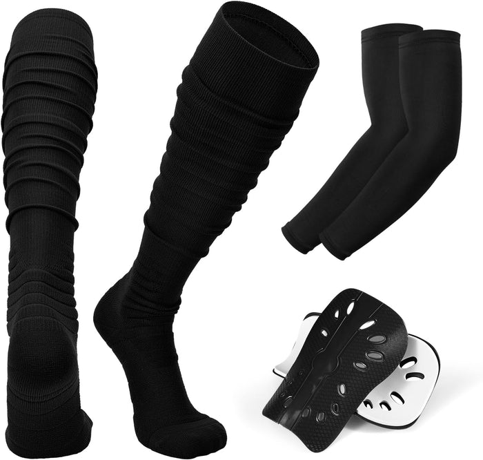 JASGOOD Soccer Shin Guards Scrunch Soccer Sock Arm Sleeve for Adult Men Compression Socks Protective Soccer Gear for Football,Black