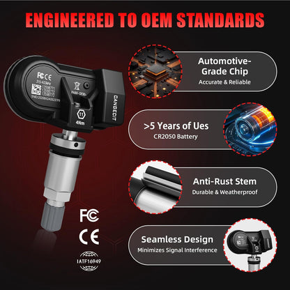 315/433MHz Pre-Programmed TPMS Sensor Set of 4 Fits Chevy Silverado, GMC Sierra, Tahoe, Suburban, Yukon, Escalade, Traverse, Equinox, Acadia, Colorado | OE# 13528563 13598773