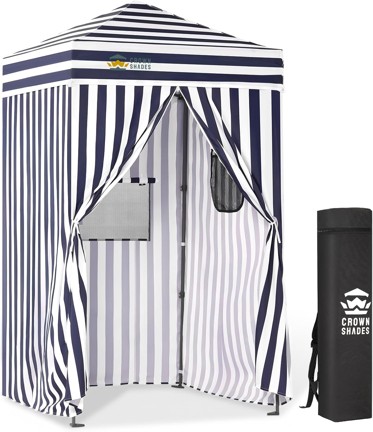 CROWN SHADES 4x4 Pop Up Changing Tent, Patented One-Push Center Lock Portable Changing Room, Privacy Canopy for Camping, Poolside, Beach, Photoshoots, Blue/White