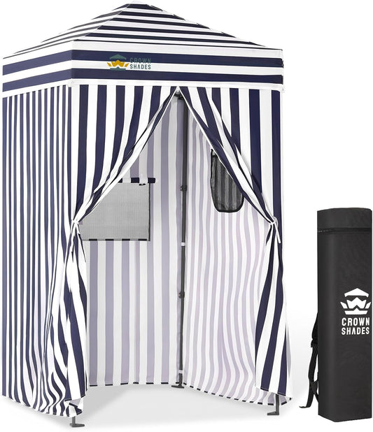 CROWN SHADES 4x4 Pop Up Changing Tent, Patented One-Push Center Lock Portable Changing Room, Privacy Canopy for Camping, Poolside, Beach, Photoshoots, Blue/White