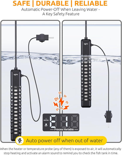 SEAOURA Aquarium Heater, 300W Fish Tank Heater for 50-60 Gallon, Submersible Heater for Fish Tank with Over-Temperature Protection, Automatic Power-Off, Saltwater Freshwater