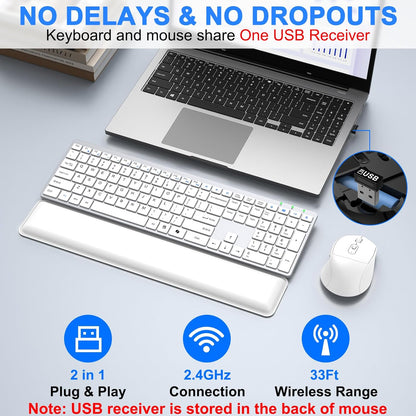 Wireless Keyboard and Mouse Combo, Full Size Silent Ultra Thin Keyboard with Magnetic Wrist Rest, Optical Mouse, 2.4G Lag-Free Cordless Mice Keyboard Set for Computer, Mac, Laptop, PC, Windows Brand: EAYBLLY