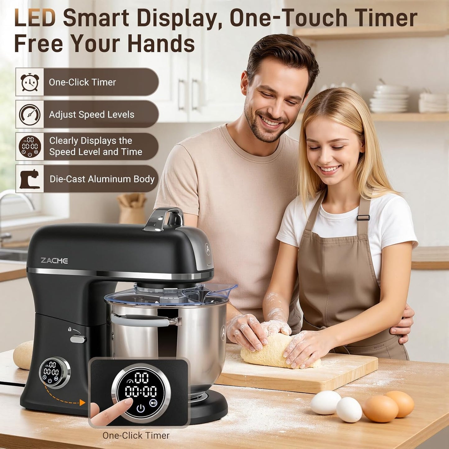 Zacme 7 Quart Stand Mixer Aluminum Die Casting, 650W 12 Speed Tilt-Head Kitchen Electric-Black Stand Mixer, Household Food Mixer with Stainless Steel Bowl, Dough Hook, Whisk and Beater (Black)