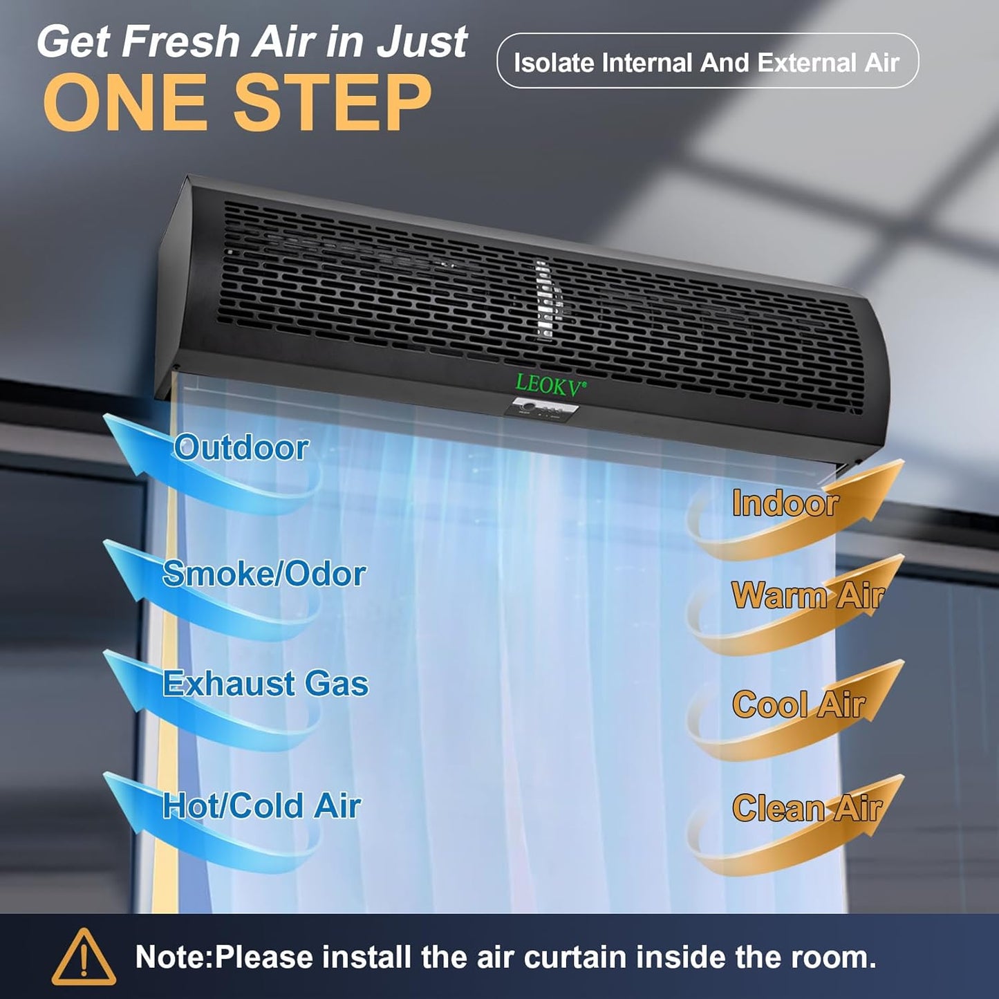 Air Curtain Black 36 Inch 2 Speeds Remote Control Air Curtain Super Power,Door Blower to Keep Flies Out,Magnetic Door Switch Air Curtains for Doors Commercial,Household Unheated,All-copper wire motors