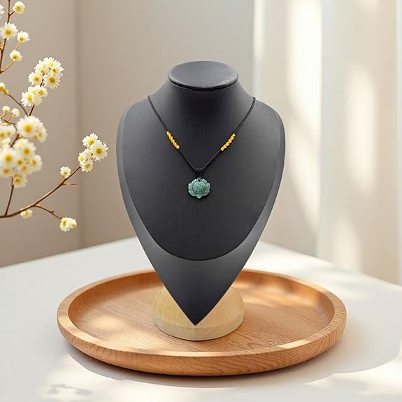 Jade Pendant Necklace, Healing Stone Necklace, Handcrafted Natural Healing Pendant for Men and Women - Infused with Chakra Energy to Attract Wealth, Luck and Health (Green Lotus)