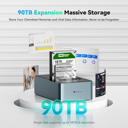 Yottamaster 5 Bay Hard Drive Docking Station Aluminum for 2.5''/3.5'' SATA SSD/HDD, USB 3.2 Gen1 Hard Drive Cloner Duplicator, Supports UASP and Up to 90TB (5x18TB) for 1-to-4 Offline Cloning (KB500)