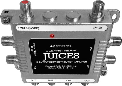 Antennas Direct JUICE8 TV Antenna Distribution Amplifier, 8-Output, Weatherproof, Silver