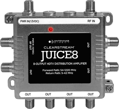 Antennas Direct JUICE8 TV Antenna Distribution Amplifier, 8-Output, Weatherproof, Silver