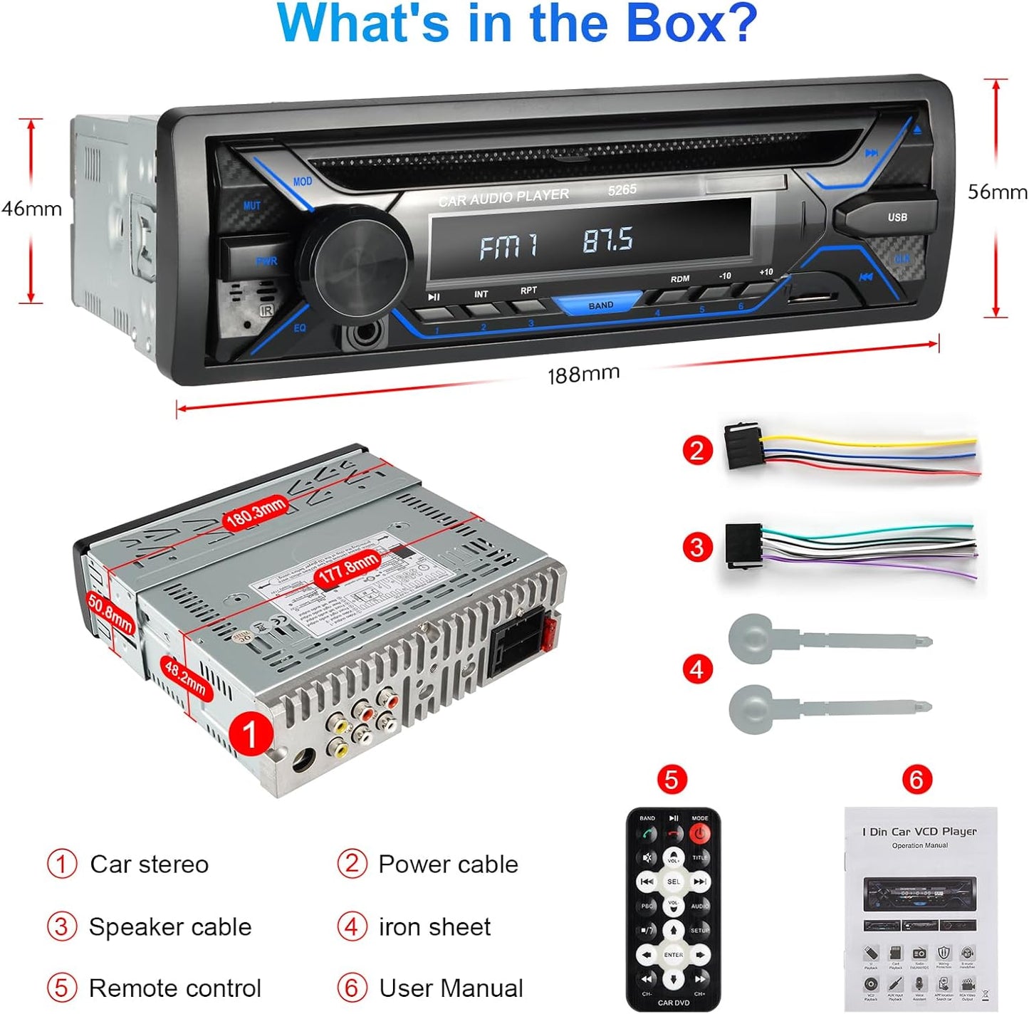 Single Din Car Stereo with CD/DVD Player, Single Din Radio with SD Card/AUX/USB Playback, AM/FM