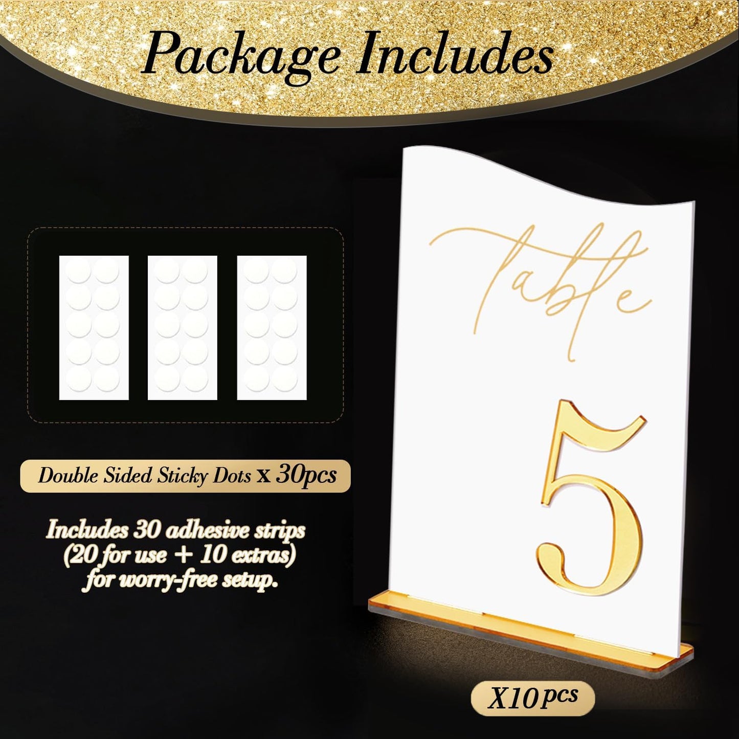 Gold Mirrored Acrylic Wedding Table Numbers Set, Self-Standing Modern Arched Signs for Reception Seating, Anniversary & Bridal Shower, Elegant Wedding Decor (5x7 Inches)