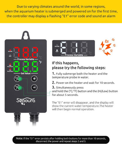 SEAOURA Aquarium Heater, 300W Fish Tank Heater for 50-60 Gallon, Submersible Heater for Fish Tank with Over-Temperature Protection, Automatic Power-Off, Saltwater Freshwater
