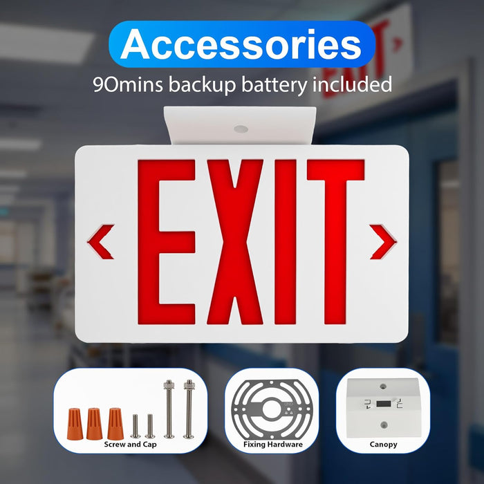 LED Exit Sign with Battery Backup, Double Sided Red Emergency Light, AC 120-277V Hardwired,ETL Listed,Exit Sign for Business,2 Pack
