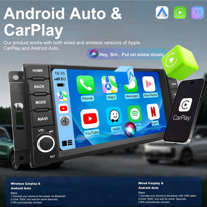 5G WiFi Upgrade Car Radio for Jeep Liberty 2008-2012, Dodge Grand Caravan 2008-2020, Chrysler Town & Country 2008-2016, 7 Inch Wireless CarPlay Android Auto Touch Screen Stereo, GPS BT FM SWC Camera