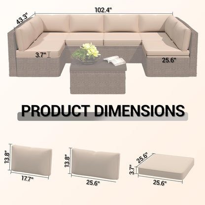 14-Piece Outdoor Replacement Cushions for Patio Furniture, Deep Seat Cushions for 6-Seat Sectional Rattan Sofa, Water-Resistant Couch Cushion Set with Non-Slip Backing, Cream White