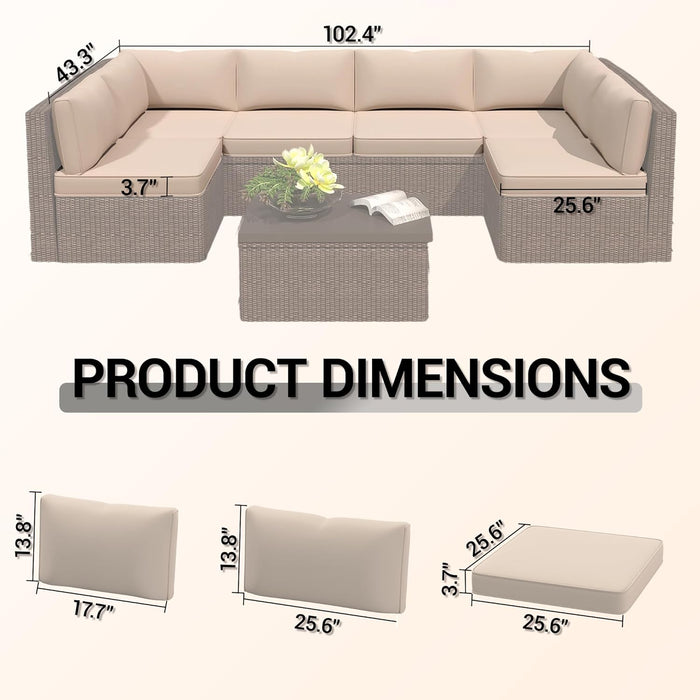 14-Piece Outdoor Replacement Cushions for Patio Furniture, Deep Seat Cushions for 6-Seat Sectional Rattan Sofa, Water-Resistant Couch Cushion Set with Non-Slip Backing, Cream White