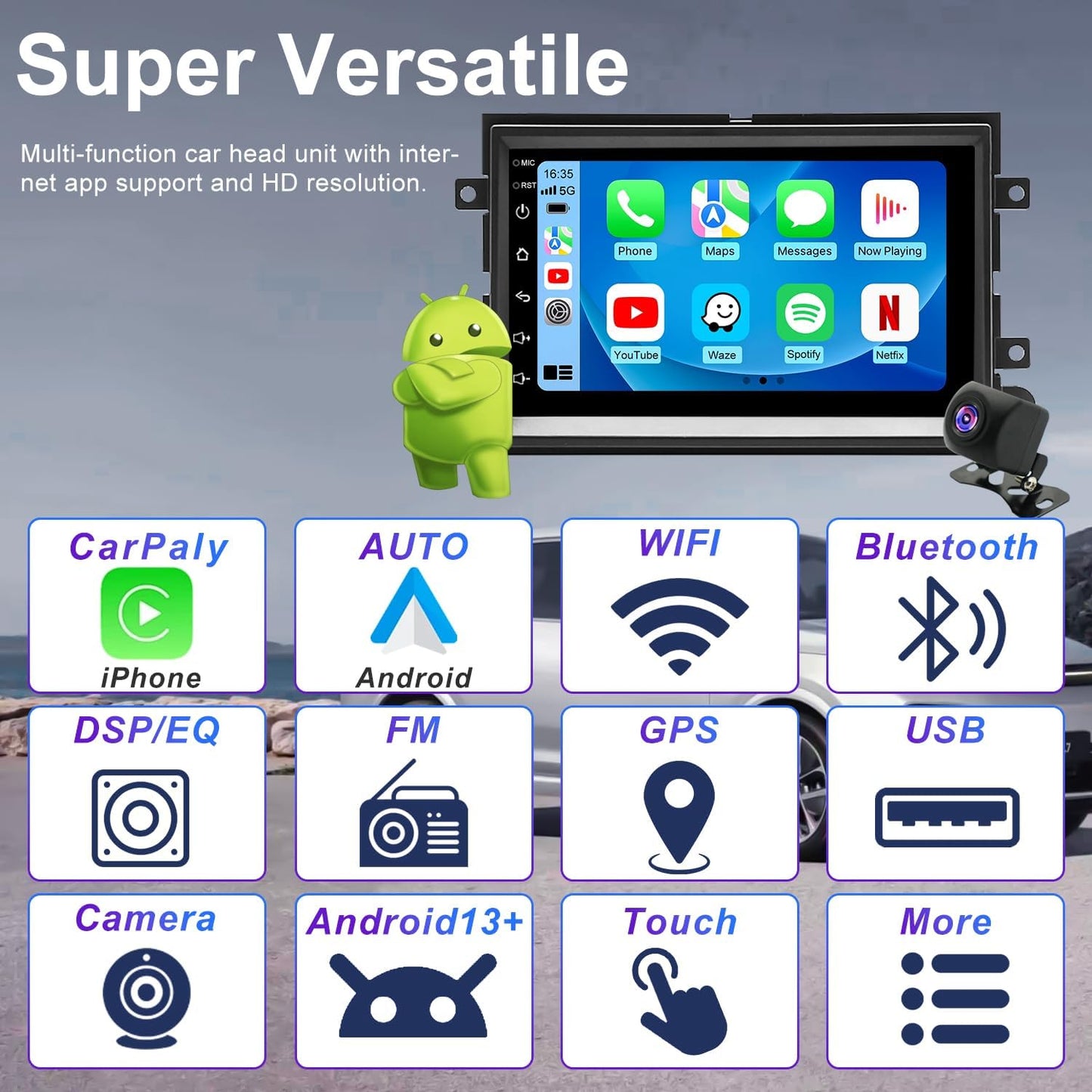 Upgrade Car Radio for Ford F250/F350 2006-2016, F-150 F150 2004-2008, Mercury Milan 2006-2009, Shelby GT500 2007-2009, 7 Inch Touch Screen Stereo with Wireless Carplay Android Auto GPS FM WiFi Camera