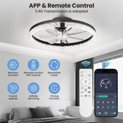 StarryEver Ceiling Fans with Lights and Remote, 18 Inch Modern Smart Ceiling Fan, 6 Speeds and 3000K-6500K Dimmable LED Fan Light, Low Profile Ceiling Fan for Bedroom, Living Room, Dining Room, Black