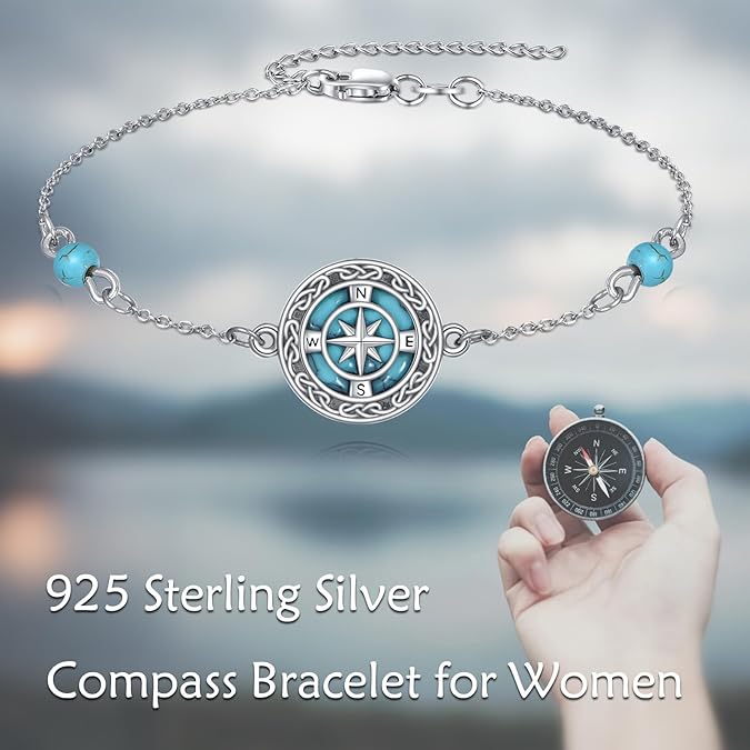Aihpos Sterling Silver Turquoise Bracelet - Adjustable Turquoise Link Bracelet Gemstone Jewelry for Women Her