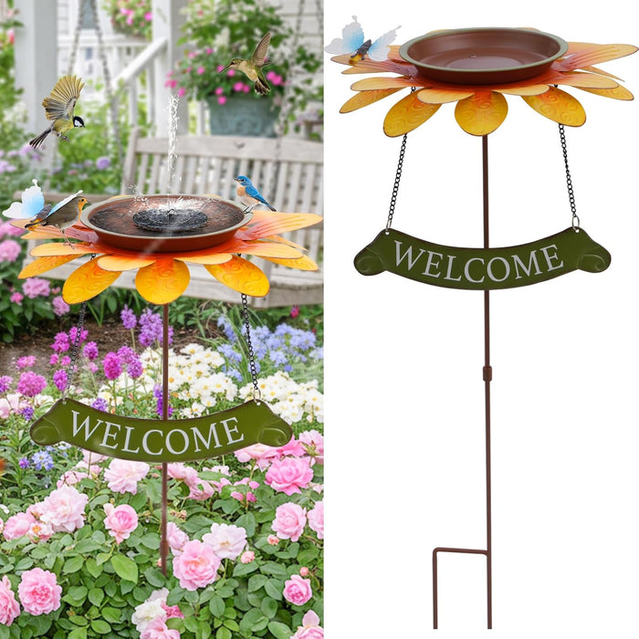 Bird Bath for Outside Metal Bird Feeder Vintage Spring Welcome Sunflower Birdbaths Freestanding Bird Baths for Outdoors Bird Baths Feeder Bowl Garden Patio Yard Lawn Decor