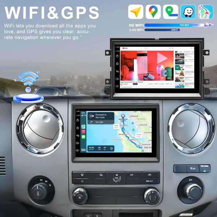 Upgrade Car Radio for Ford F250/F350 2006-2016, F-150 F150 2004-2008, Mercury Milan 2006-2009, Shelby GT500 2007-2009, 7 Inch Touch Screen Stereo with Wireless Carplay Android Auto GPS FM WiFi Camera