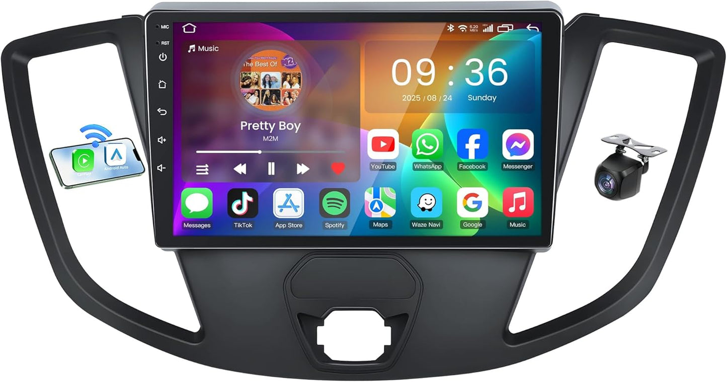 Radio Stereo Upgrade Replacement for Ford Transit 150 250 350 2015–2019: 9” IPS Touchscreen Head Unit, Wireless CarPlay Android Auto, Bluetooth 5.0 FM GPS WiFi DSP, 2GB RAM 64GB ROM