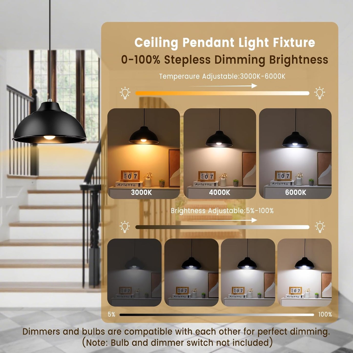 Farmhouse Pendant Lights Kitchen Island Black 12inch Hanging Light Fixture Industrial Pendant Light Fixtures for Ceiling, Living Room, Kitchen, Dining Room, Bedroom, Corridor (E26 Base) (Black)