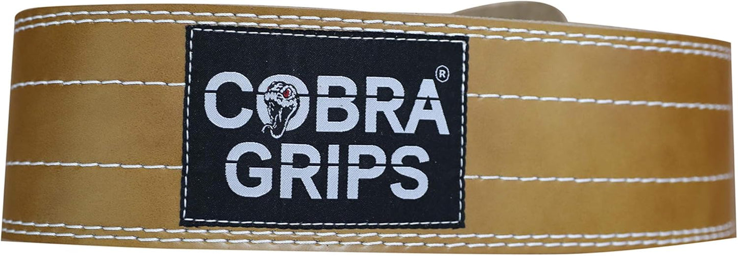 Weight Power Lifting Belt 4” Wide Cobra Grips Best Premium Genuine Leather Belt for Men & Women Adjustable Weightlifting Back Support (Brown, Medium 32"-40")
