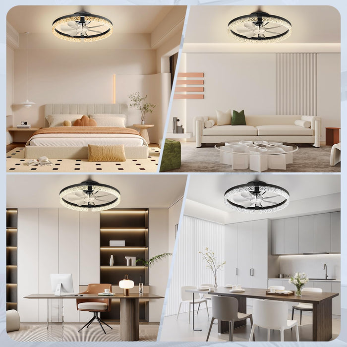 StarryEver Ceiling Fans with Lights and Remote, 18 Inch Modern Smart Ceiling Fan, 6 Speeds and 3000K-6500K Dimmable LED Fan Light, Low Profile Ceiling Fan for Bedroom, Living Room, Dining Room, Black