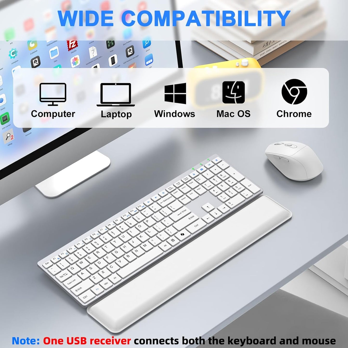 Wireless Keyboard and Mouse Combo, Full Size Silent Ultra Thin Keyboard with Magnetic Wrist Rest, Optical Mouse, 2.4G Lag-Free Cordless Mice Keyboard Set for Computer, Mac, Laptop, PC, Windows Brand: EAYBLLY