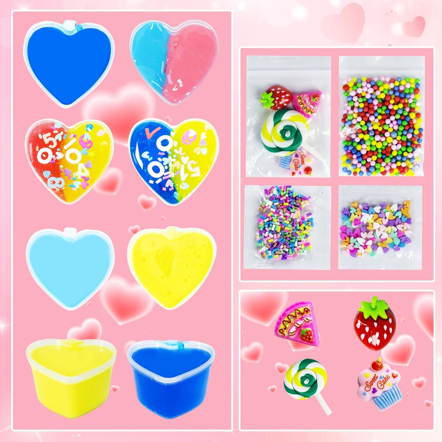 Valentine's Day Mini Slime Kit, Confetti,Foam, Butter Slime, DIY Craft Kits, Stress Relief Toys,Valentine Gifts for Kids, Party Favors for Kids