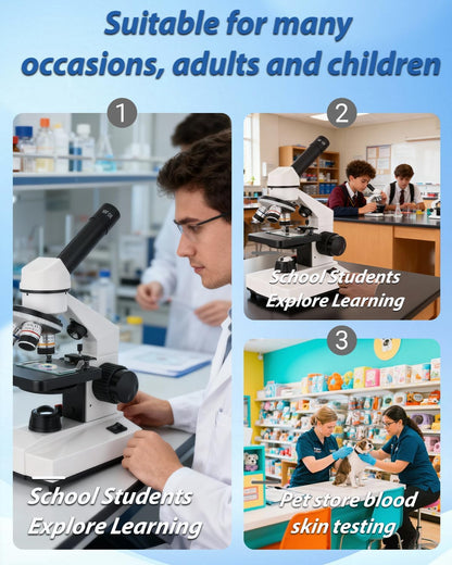 Compound Microscope, 2000x Magnification, with Smartphone Adapter, Slide Set, Dual LED Illumination System, Adult Microscope, Suitable for Beginners and Laboratory use (Compound Microscope)