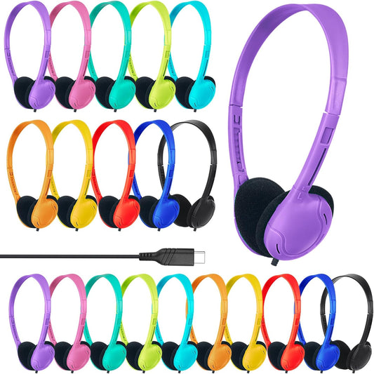 USB C Headphones Bulk 10 Pack for Classroom School Kids,USB Type C Headphones Class Set Compatible with Pad Smartphones Tablet Travel Computer Mixed Colors (B)